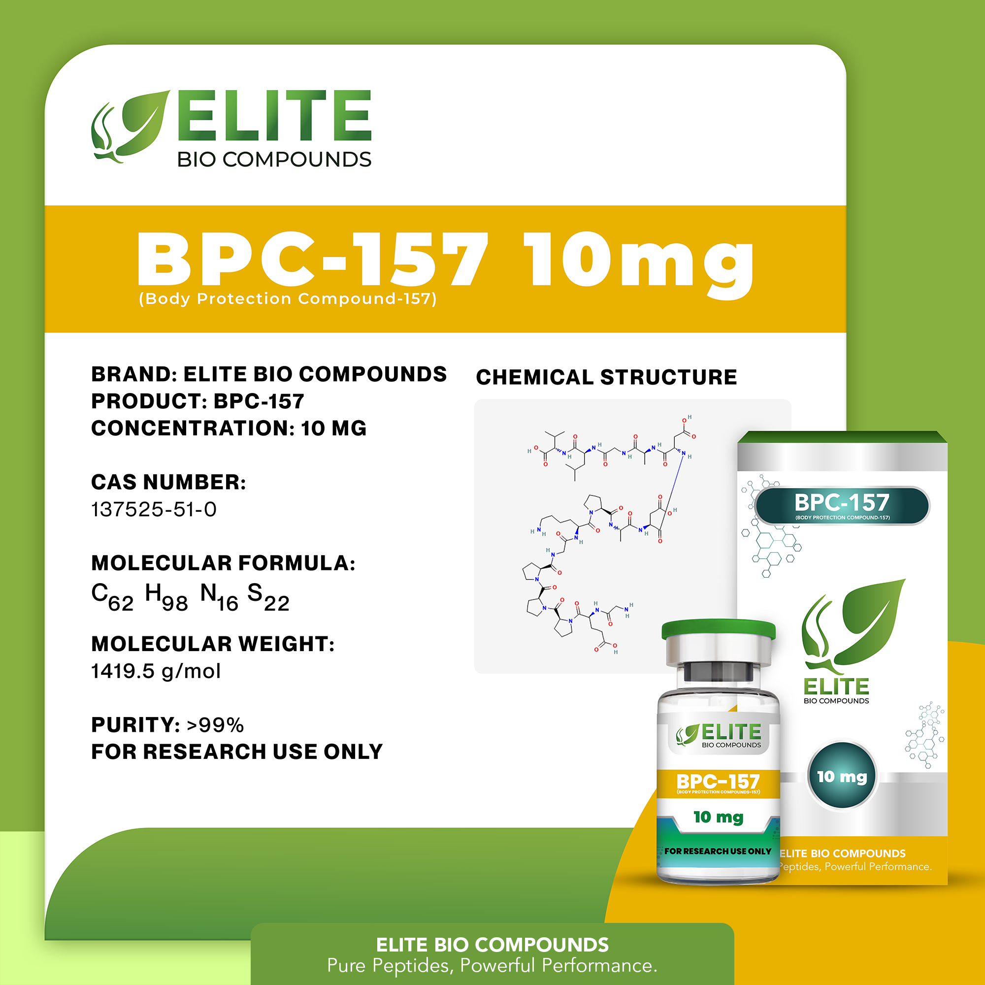 BPC-157 10MG (Body Protection Compound-157) | Peptide for Tissue Repair & Recovery | COA Verified