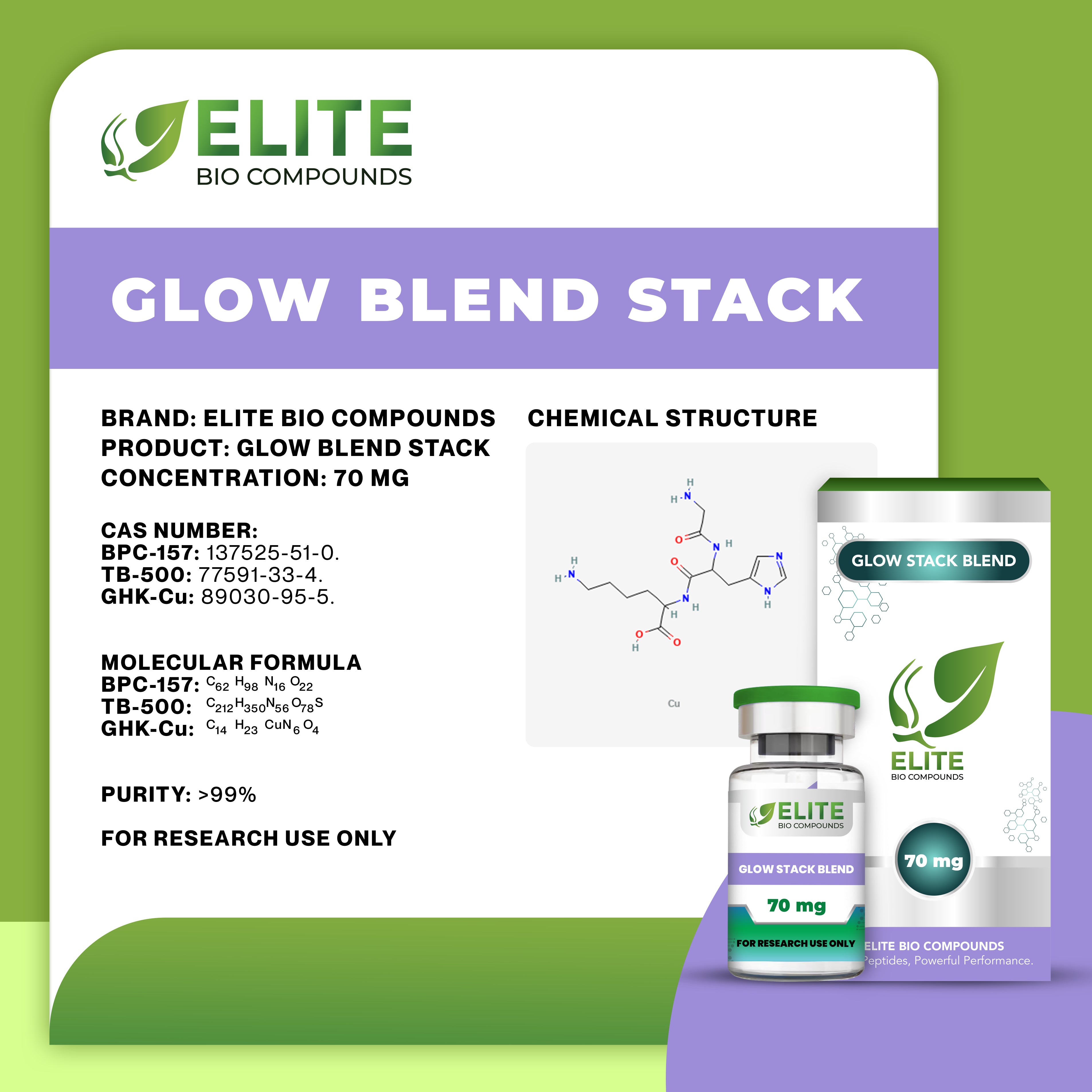 GLOW (70 mg) | Advanced Peptide Blend: GHK-Cu, BPC-157 & TB-500 | COA Verified