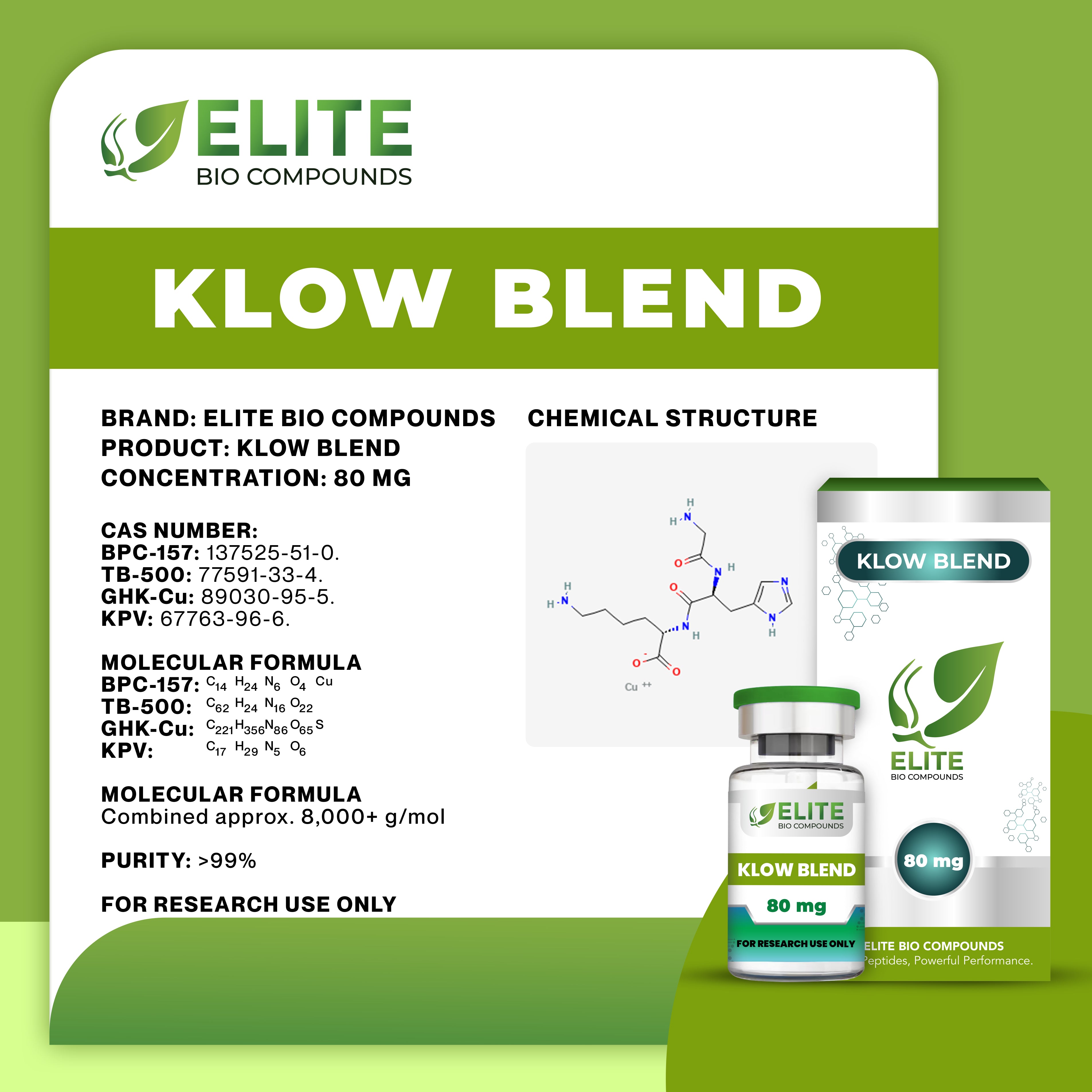 KLOW (80 mg) | Advanced Peptide Blend: GHK-Cu, BPC-157, TB-500 & KPV | COA Verified