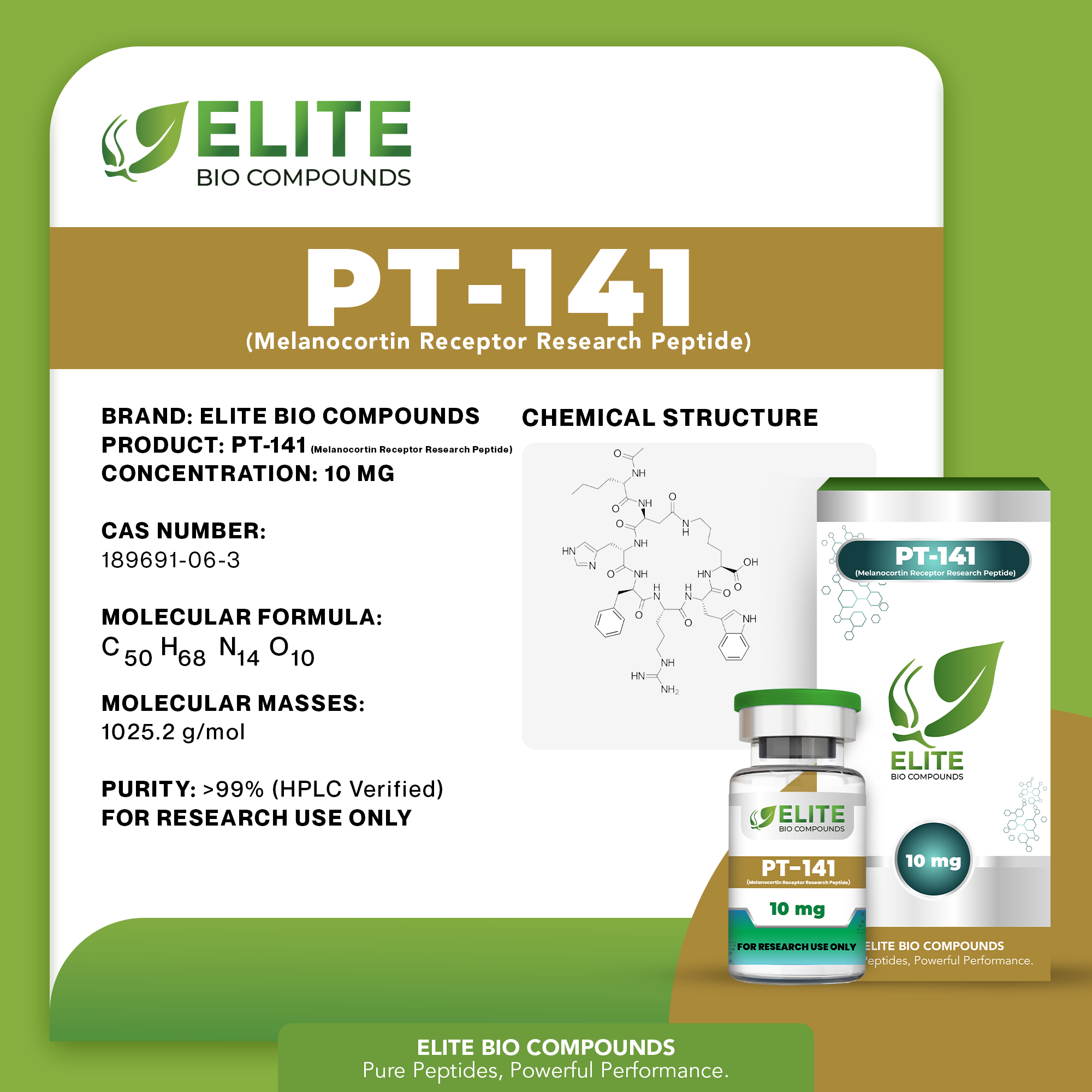 PT-141 (10 mg) | Melanocortin Research Peptide | COA Verified