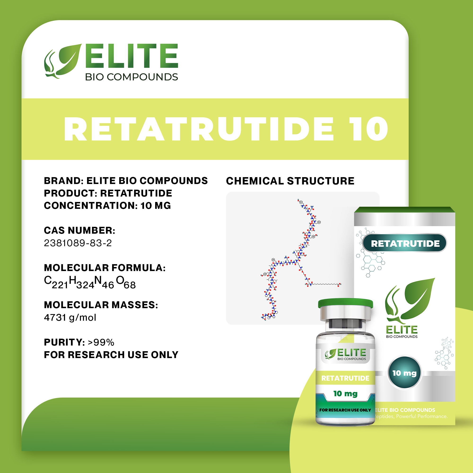 Retatrutide 10mg | GLP-1 GIP Glucagon Triple Agonist Research Peptide | Metabolic & Longevity Study | COA Verified | ≥99% Purity