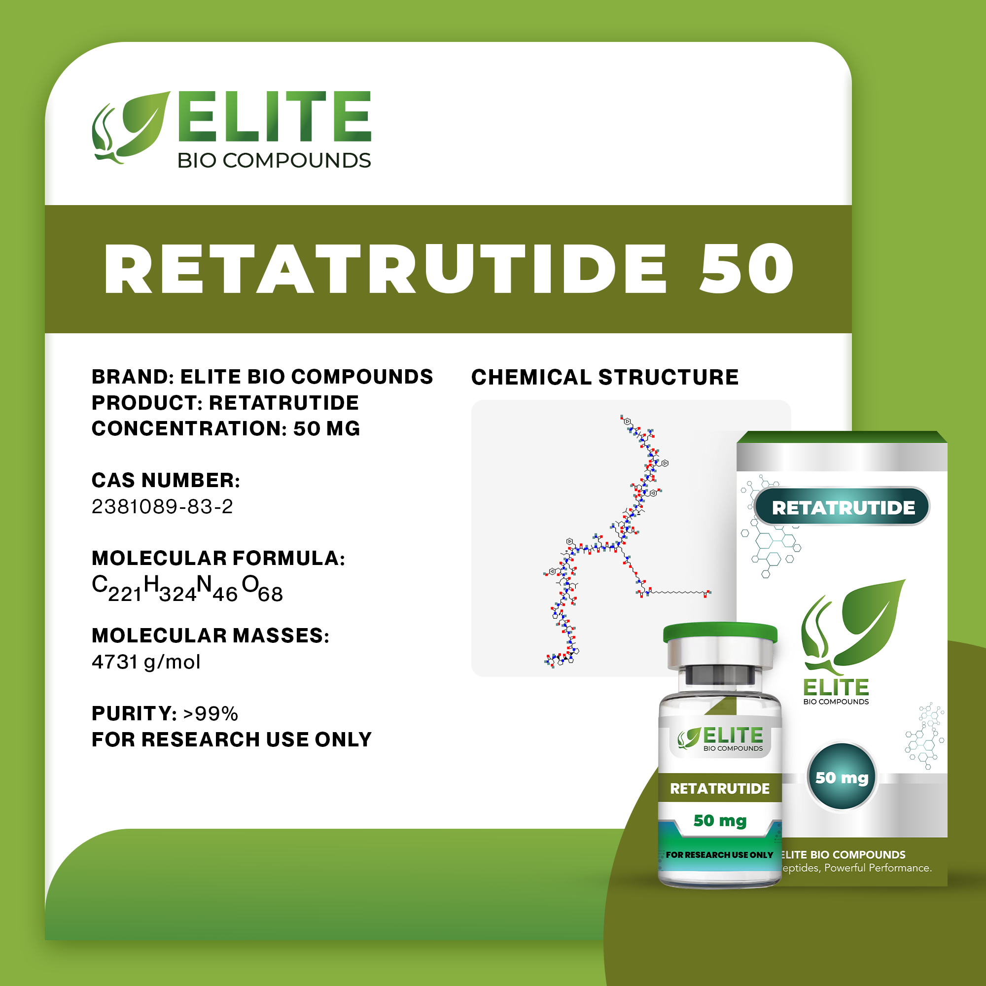 Retatrutide 50mg | High Potency GLP-1 GIP Glucagon Research Peptide