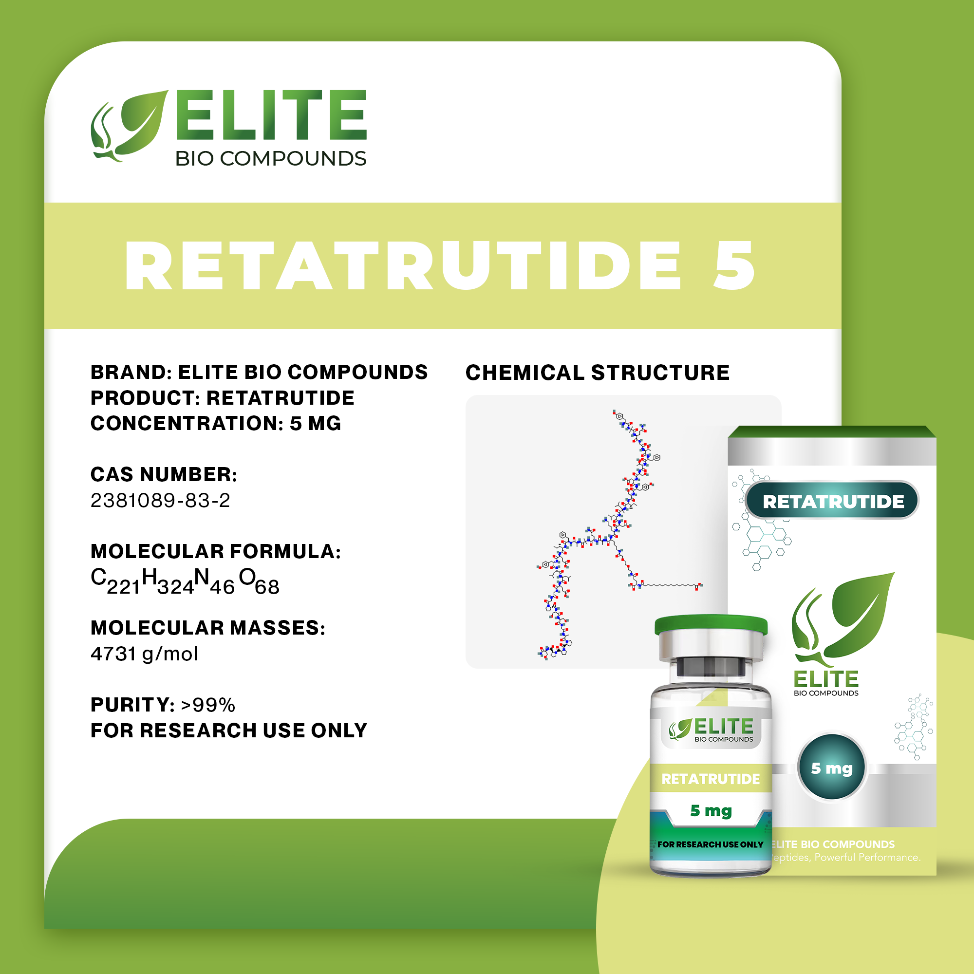 Retatrutide (5 mg) | Triple Agonist Peptide for Metabolic & Weight Support | COA Verified | ≥99% Purity