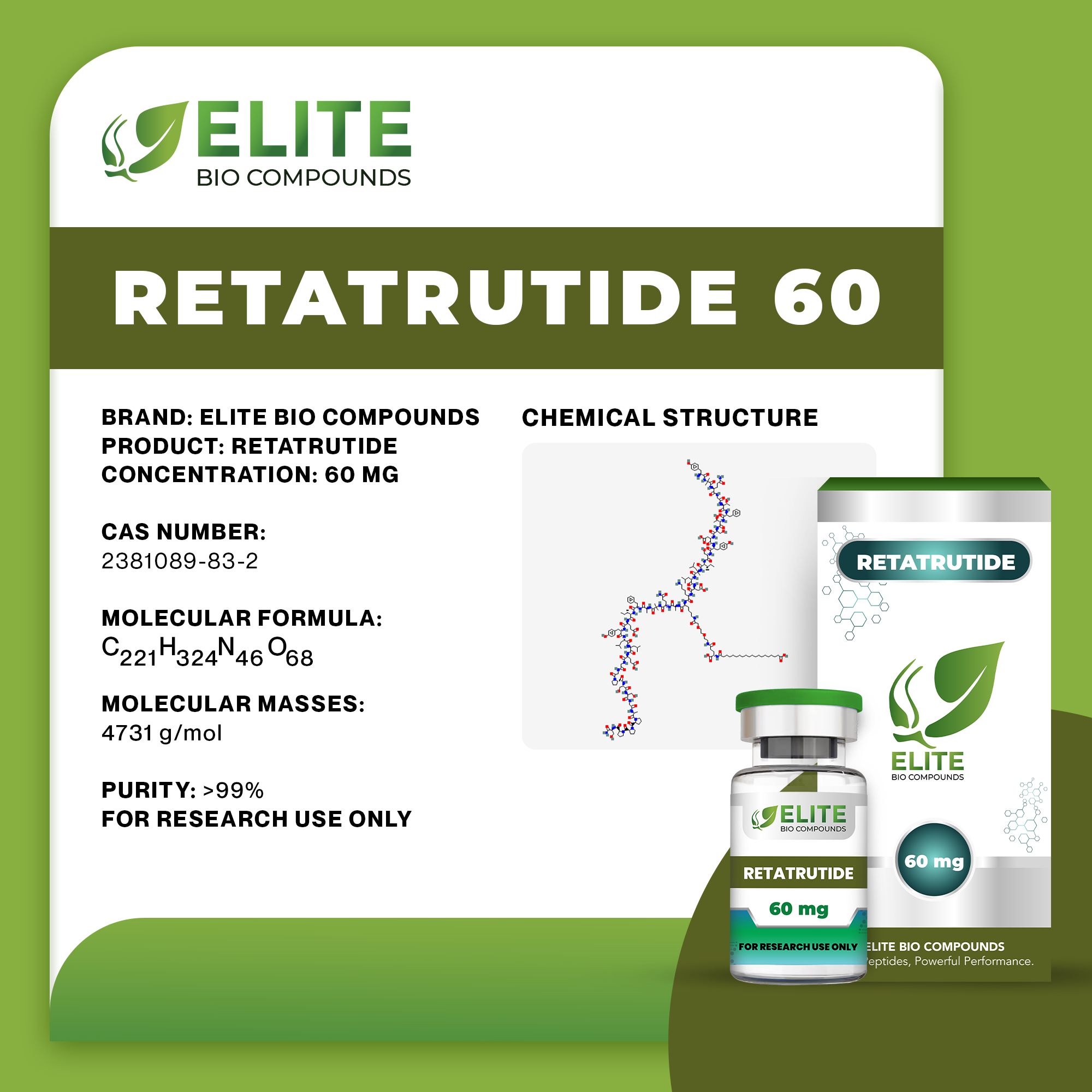 Retatrutide 60mg | Maximum Strength Triple Agonist Research Peptide | Metabolic & Energy Regulation Study | COA Verified | ≥99% Purity