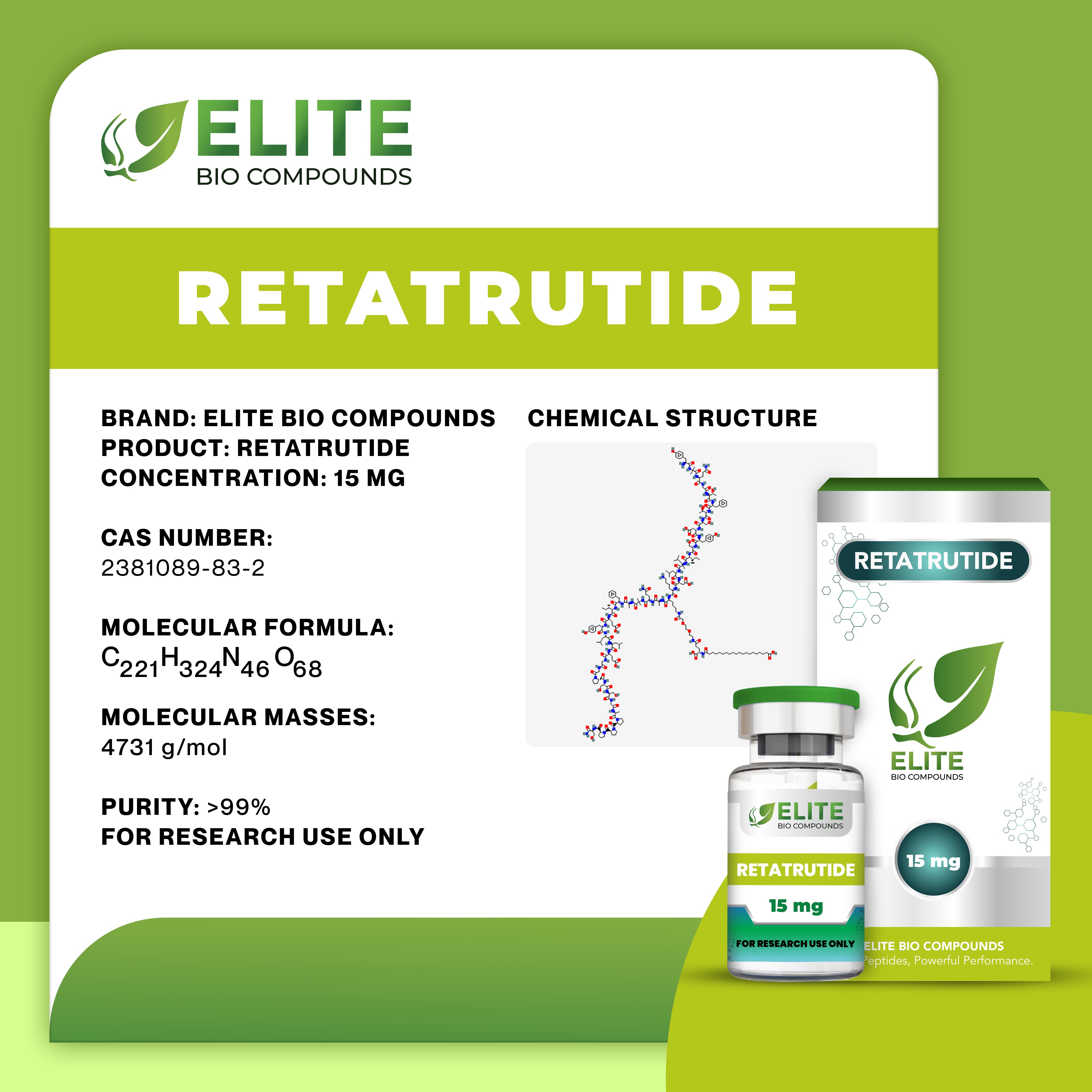 RETATRUTIDE (15 mg) | GLP-1 Triple Agonist | COA Verified