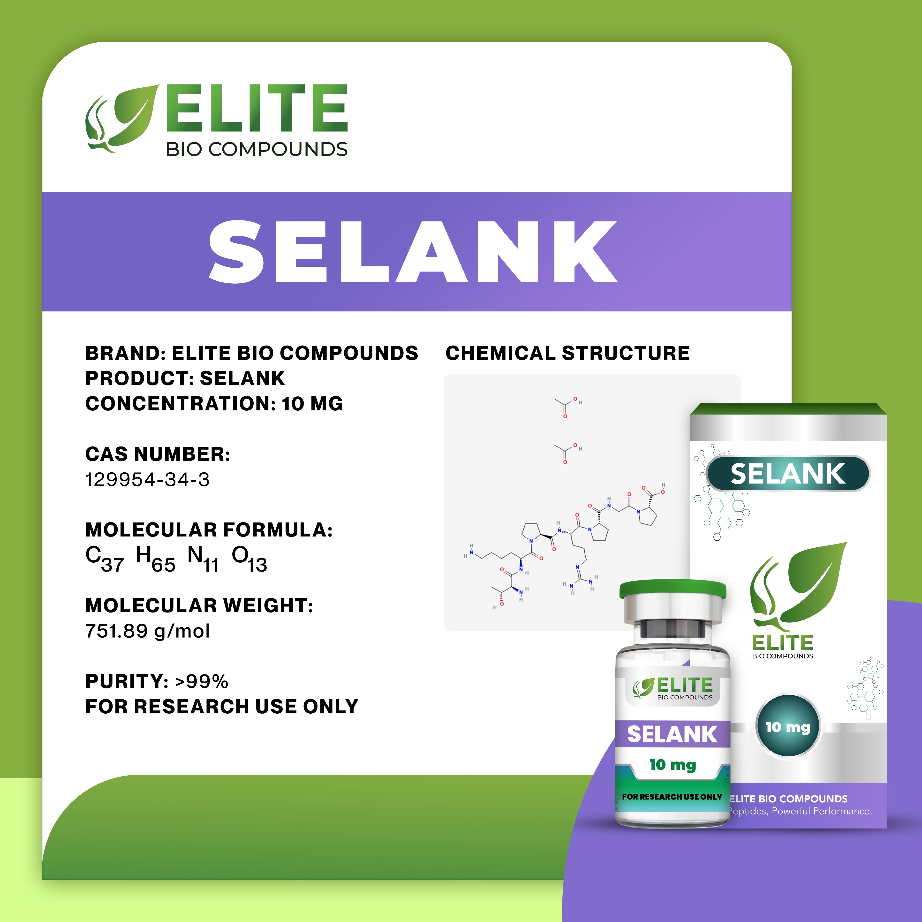 Selank (10 mg) | Cognitive Enhancement, Stress Relief & Neural Support | COA Verified