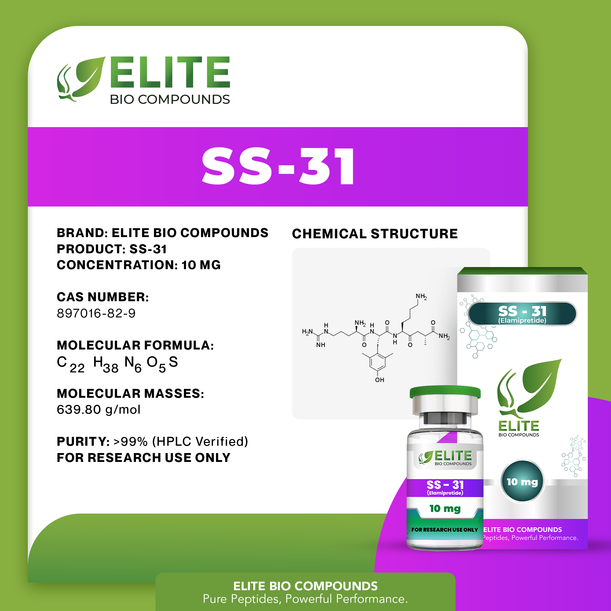SS-31 (10 mg) | Mitochondrial & Cellular Energy Support | COA Verified