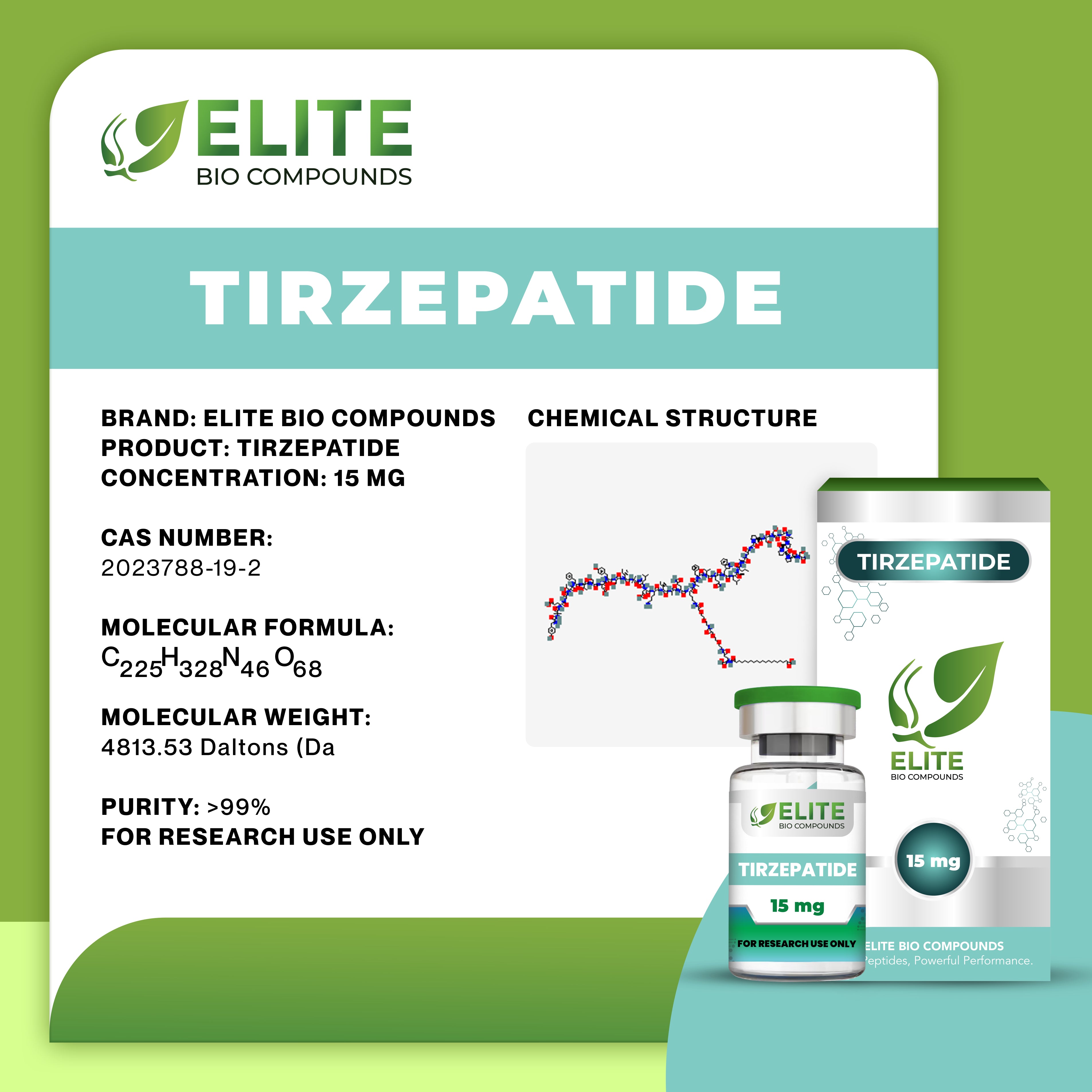 TIRZEPATIDE (15 mg) | GLP-1 Dual Agonist for Weight Management | COA Verified